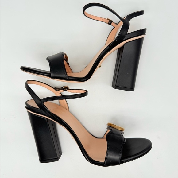 Gucci Black Leather Marmont GG logo Ankle strap block heel sandals EU 37.5 US7.5 - Picture 5 of 9